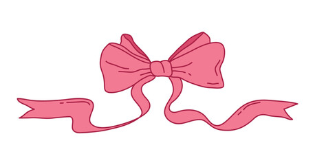 Decorative ribbon bow in a hand drawn style, gift wrapping, festive docoration