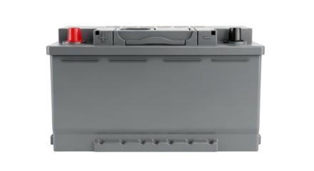 car battery, top-down view, essential transparent PNG background, vehicle power source.