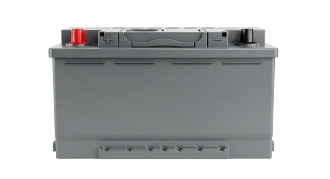 car battery, top-down view, essential transparent PNG background, vehicle power source.