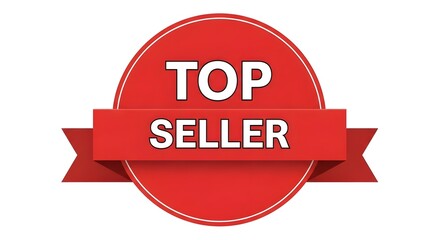 Red Circular Top Seller Label with Ribbon Banner