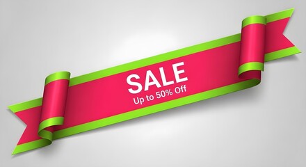 Promo Sale Ribbon with Diagonal Stripes and Contrasting Colors
