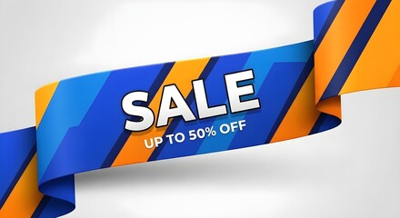 Promo Sale Ribbon with Diagonal Stripes and Contrasting Colors