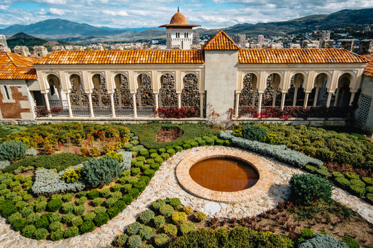 view of the beautiful garden and the gallery inside of akhaltsikhe (also called rabati) castle complex in georgia - Powered by Adobe