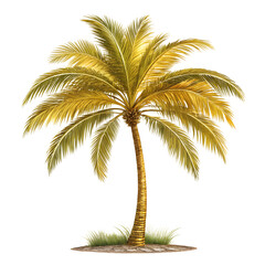 Golden Palm Serenity: A majestic palm tree, its fronds a vibrant spectacle of yellow and green, stands tall.