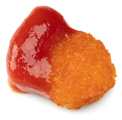 nuggets with ketchup isolated on white background. clipping path