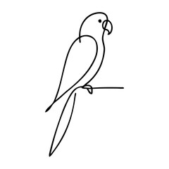 Dibujo de línea continua de loro posado en una rama o percha 