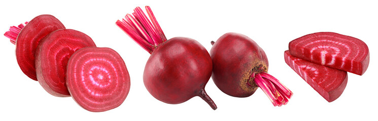 beetroot with pieces of beetroot isolated on white background. clipping path