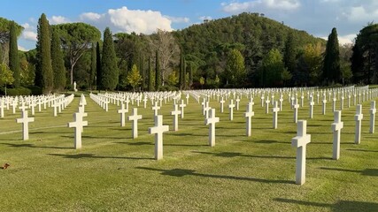 American war cemetery with white crosses - Powered by Adobe
