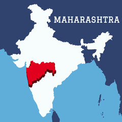 Maharashtra highlighted 3D map on india map with blue background vector illustration