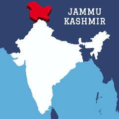 Obraz premium JAMMU KASHMIR highlighted 3D map on india map with blue background vector illustration 