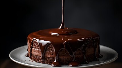 rich dark chocolate cake with shiny ganache
