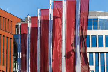 Latvian National Flag Displayed in the Streets of Riga, Latvia