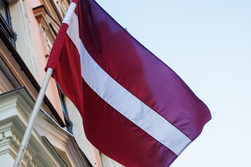 Latvian National Flag Displayed in the Streets of Riga, Latvia
