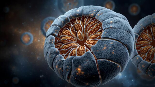 Mitochondria network structure detailed organelle with glowing energy, biological cell microscopic view, scientific dynamic futuristic background