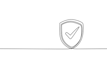 shield check mark line drawing. continuous one line drawing shield with check mark minimal secure safety symbol simple minimal single outline