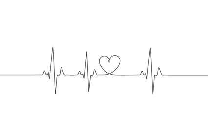 ecg heart line drawing. continuous one line drawing heart cardiogram ecg pulse minimal art doodle simple minimal single outline