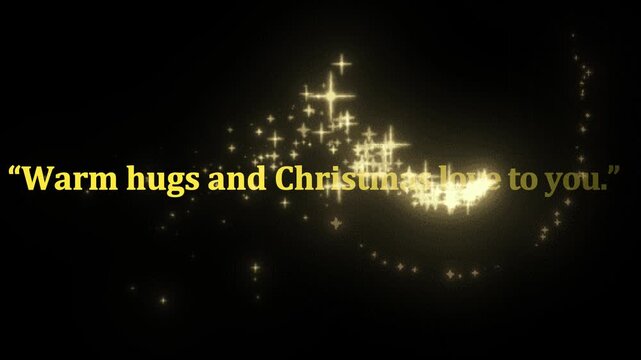 Warm hugs and christmas love message with sparkling lights on a black background holiday wishes