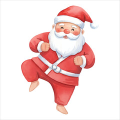 Santa Doing Karate Watercolor Vector Clipart
