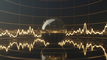 Dynamic stock market analysis globe with fluctuating data lines, financial insights for investors, investment strategies and data visualization