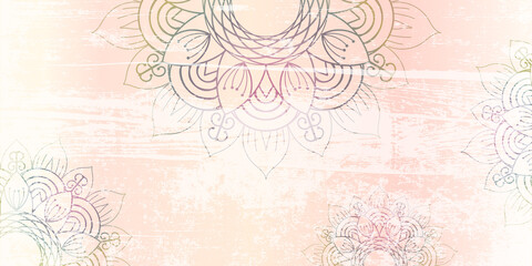 threadbare grunge background with ornate linear mandala pattern. Background for decoration invitation, cards, logos, cover, brochure, flyer, banner. Islam, arabic, Indian, ottoman motifs