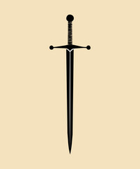 Traditional Medieval Knight's Sword Vector Illustration with Crossguard and Leather Wrapped Hilt Classic Weapon Asset