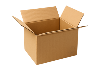 Empty open brown cardboard shipping box or carton container isolated on a white background for packaging or delivery