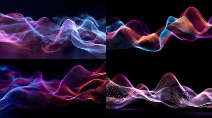 Abstract fractal wave pattern in purple and blue light smooth flow motion on a black background.
