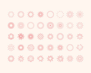 set of firework icons, explode, new year celebration