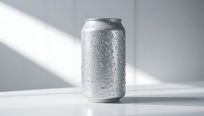 Icy refreshment awaits with this sleek silver can, perfect for quenching your thirst on a hot summer day or showcasing your beverage branding!