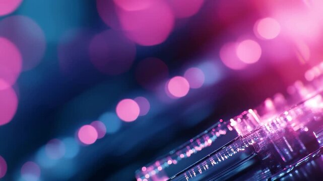 Vivid colors of purple and blue blend together, forming an abstract depiction of connections in a digital network, creating a dynamic and intriguing atmosphere.