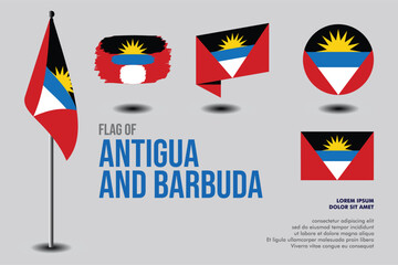 Set of Antigua and Barbuda flag in 5 designs