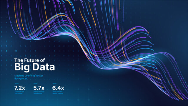 Big Data Flow AI Dots Particles Background. Digital Neural Network. Concept of Artificial Intelligence Technology Machine Deep Learning. Digital Communication. Science Technology Vector.