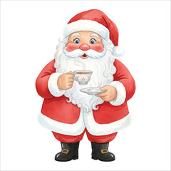 Santa Drinking Tea Watercolor Vector Illustration
