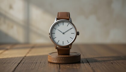 Elegant wristwatch with leather strap, perfect for sophisticated style and timeless design, ideal for luxury advertisements and fashion campaigns