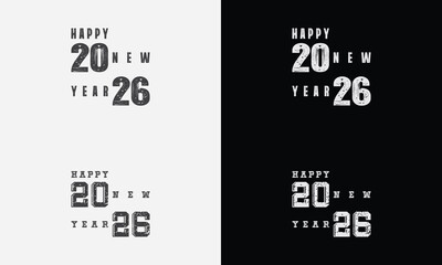 Happy New Year 2026 vector logo set. Trendy, diverse typography designs