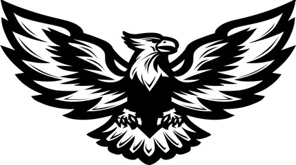 Obraz premium Stylized black eagle with spread wings and sharp talons.