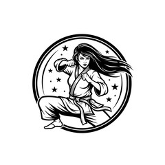 Monochrome Female Martial Artist Mascot Logo Design