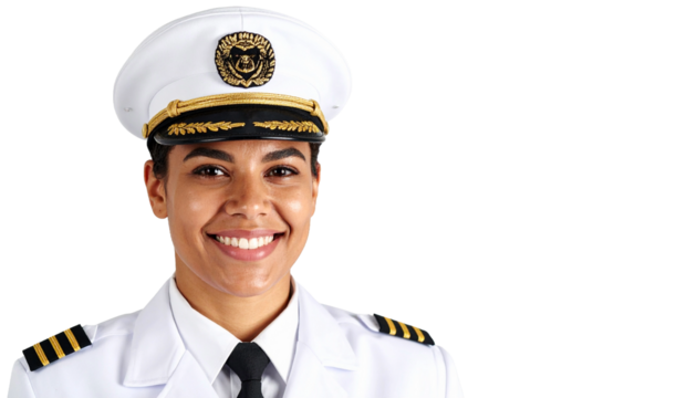 Confident airline pilot smiling wearing uniform and hat