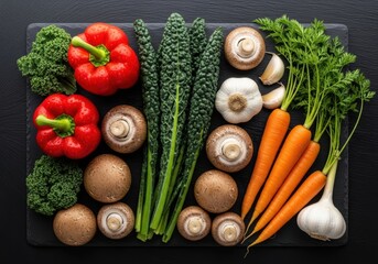 Fresh Organic Vegetables on Rustic Wooden Background