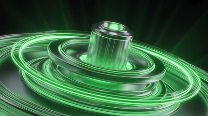 Vibrant green energy core generating futuristic power, visualizing sustainable innovation and technological advancement, great for tech and science projects