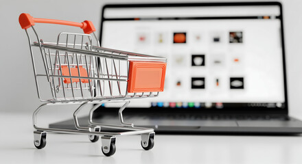 Shop online with ease using a modern laptop and vibrant shopping cart icon