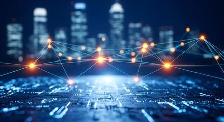 Modern digital network connecting smart city data with innovative technology