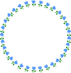 シンプルでかわいいチューリップの円フレーム_メッセージカード等に最適_青
