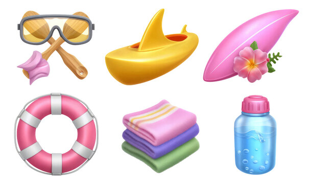 Colorful Summer Vacation Essentials Isolated on Transparent Background for Fun