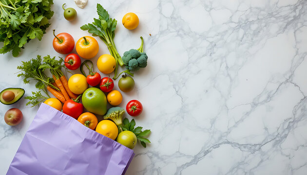 Fresh Fruits and Vegetables in Paper Bag.