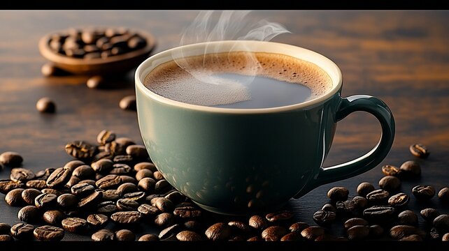 Coffee Cup and Beans Scene, Coffee Design Element (Suitable for Coffee Ads, Catering Scenarios, Visual Materials, etc.)