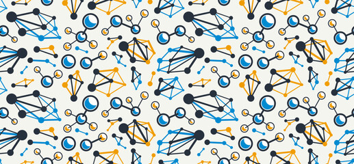 Molecules seamless pattern, vector endless background with a lot of different molecules that can be used separately as an icons or illustrations, chemistry and pharma wallpaper.