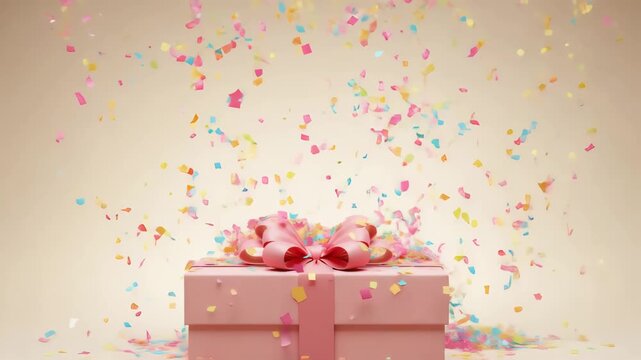 gift box with a shiny ribbon and bow, surrounded by colorful confetti, symbolizes joy and celebration for special occasions like birthdays and festive events	
