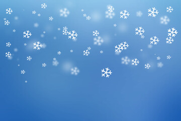 Soft Blue Winter Background with Falling Snowflakes and Bokeh Effect, Greeting Card