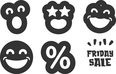 Sale Emoji Icons Vector – Happy Faces, Percent Symbol, Friday Sale Graphics